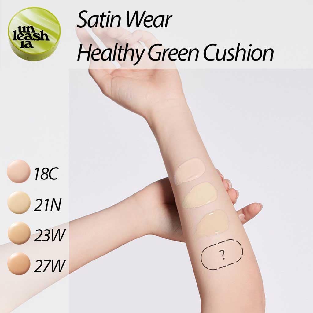 Les 4 différentes  teintes d&#39;UNLEASHIA Satin Wear Healthy Green Cushion