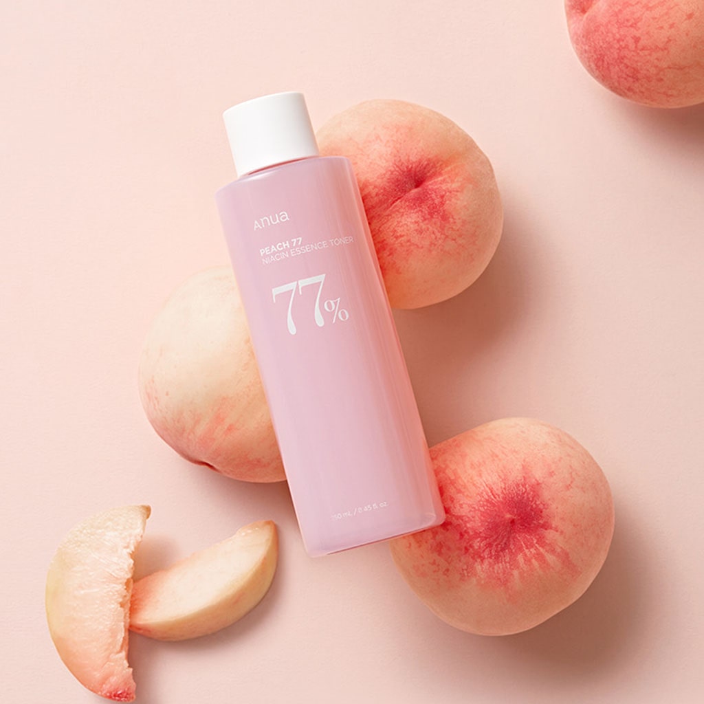 Anua Peach 77 Niacin Essence Toner – Tonique hydratant de 250 ml avec 77% d'extrait de pêche et niacinamide, pour une peau éclatante et un teint uniforme.