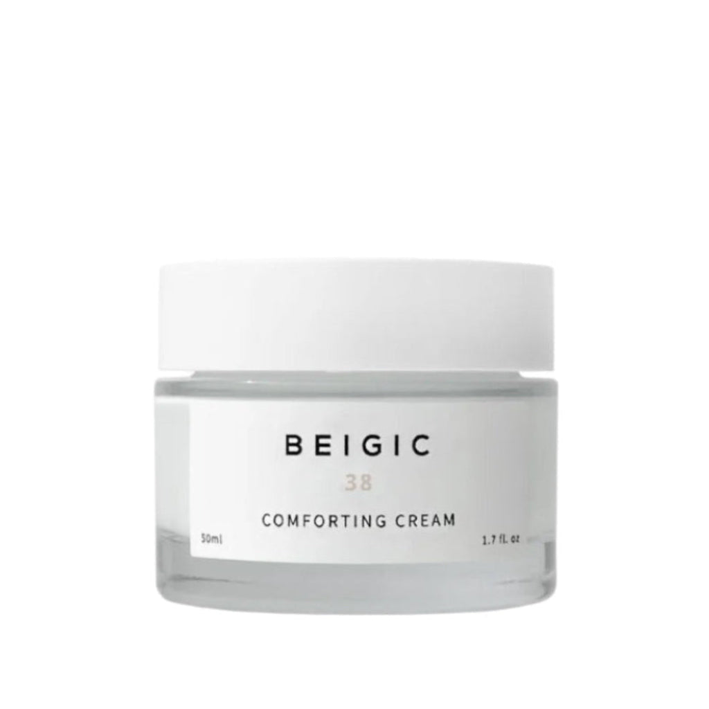 Pot en verre dépoli et épuré de 50ml de la Comforting Cream de BEIGIC, une crème hydratante et apaisante visage vegan.