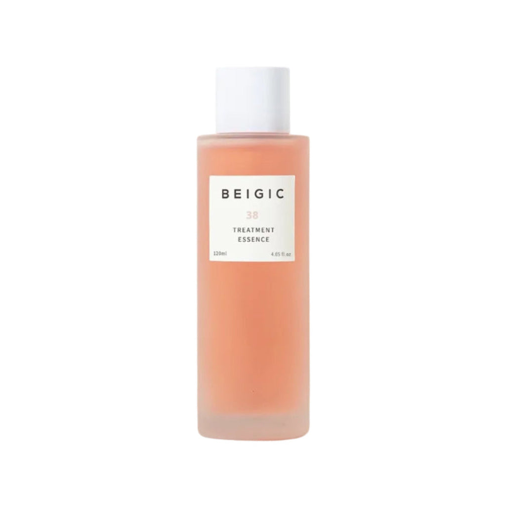 Mini flacon en verre dépoli de 30ml de la Treatment Essence de BEIGIC, essence de soin visage hydratante et éclat vegan format voyage.