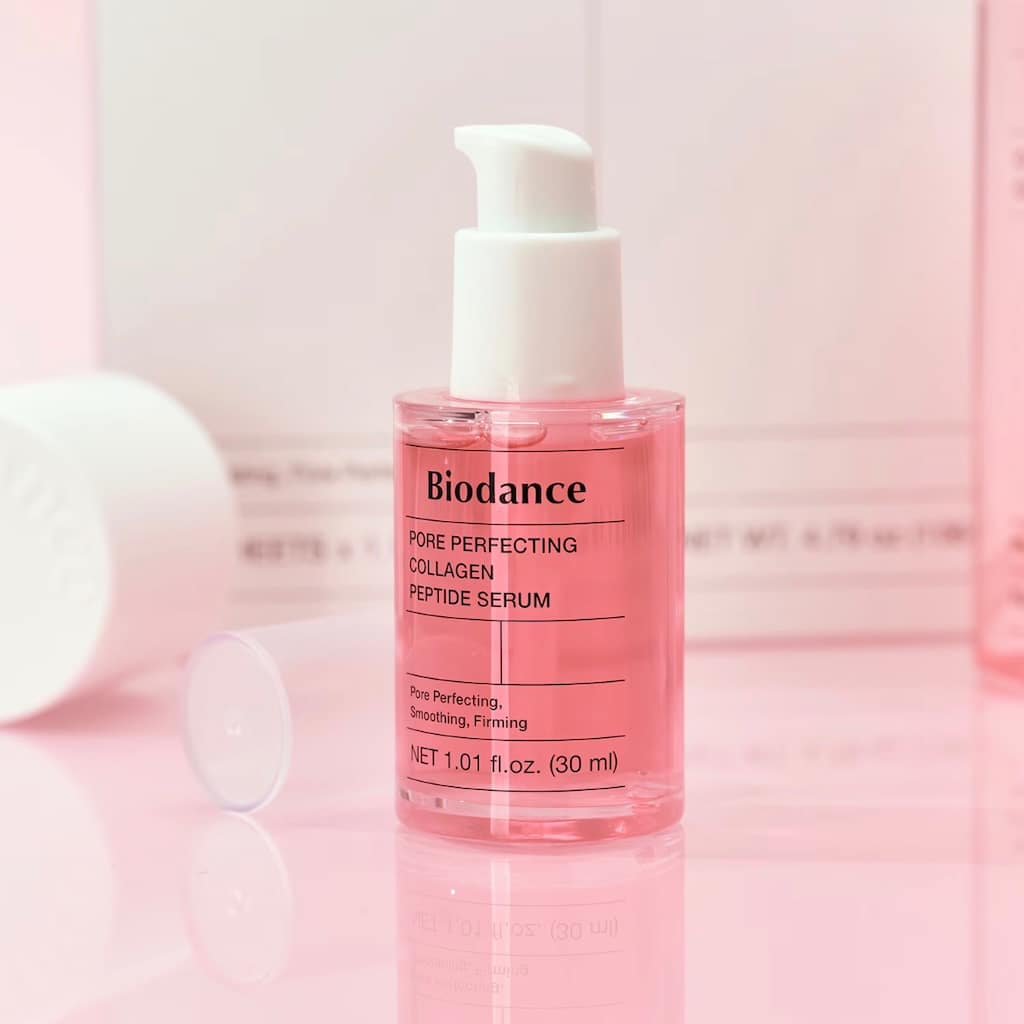 Flacon compte-gouttes du sérum affinant les pores BIODANCE Pore Perfecting Collagen Peptide Serum 30ml.