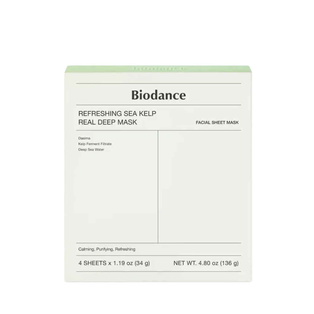 Boîte de 4 masques hydrogel apaisants et hydratants Refreshing Sea Kelp Real Deep Mask de BIODANCE.