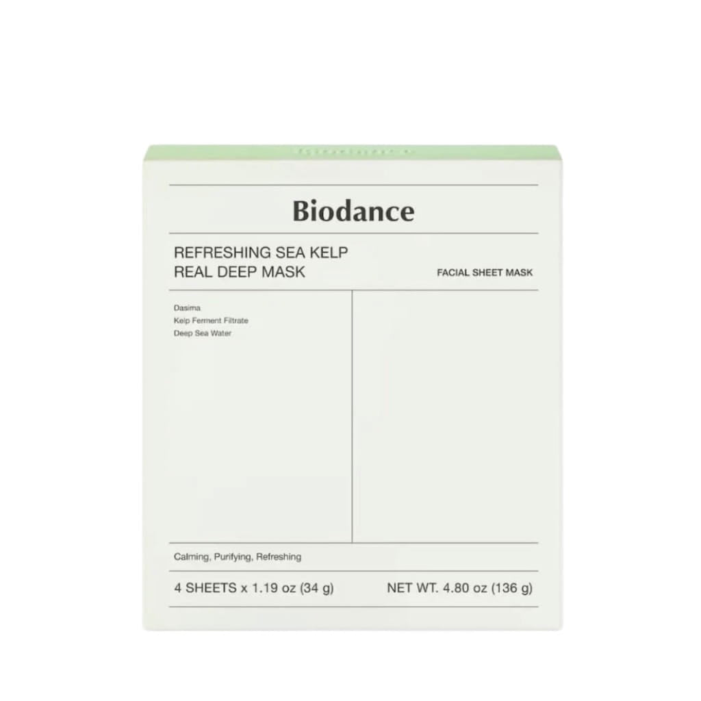 Boîte de 4 masques hydrogel apaisants et hydratants Refreshing Sea Kelp Real Deep Mask de BIODANCE.