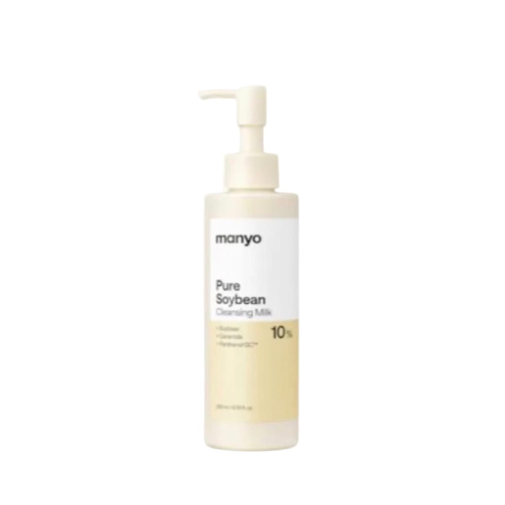 Flacon pompe du lait nettoyant et démaquillant apaisant MA:NYO Pure Soybean Cleansing Milk 200ml.