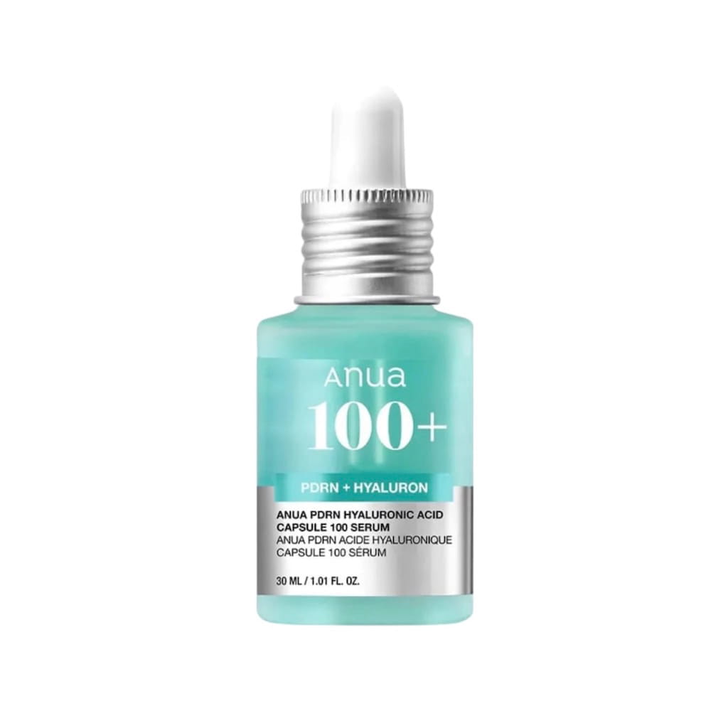 Flacon du sérum régénérant au PDRN et capsules d'acide hyaluronique ANUA 30ml.