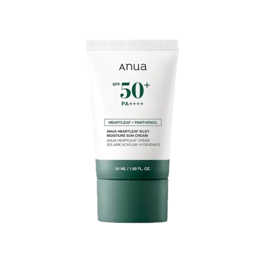 Tube de la crème solaire apaisante SPF50+ ANUA Heartleaf Silky Moisture Sunscreen 50ml.