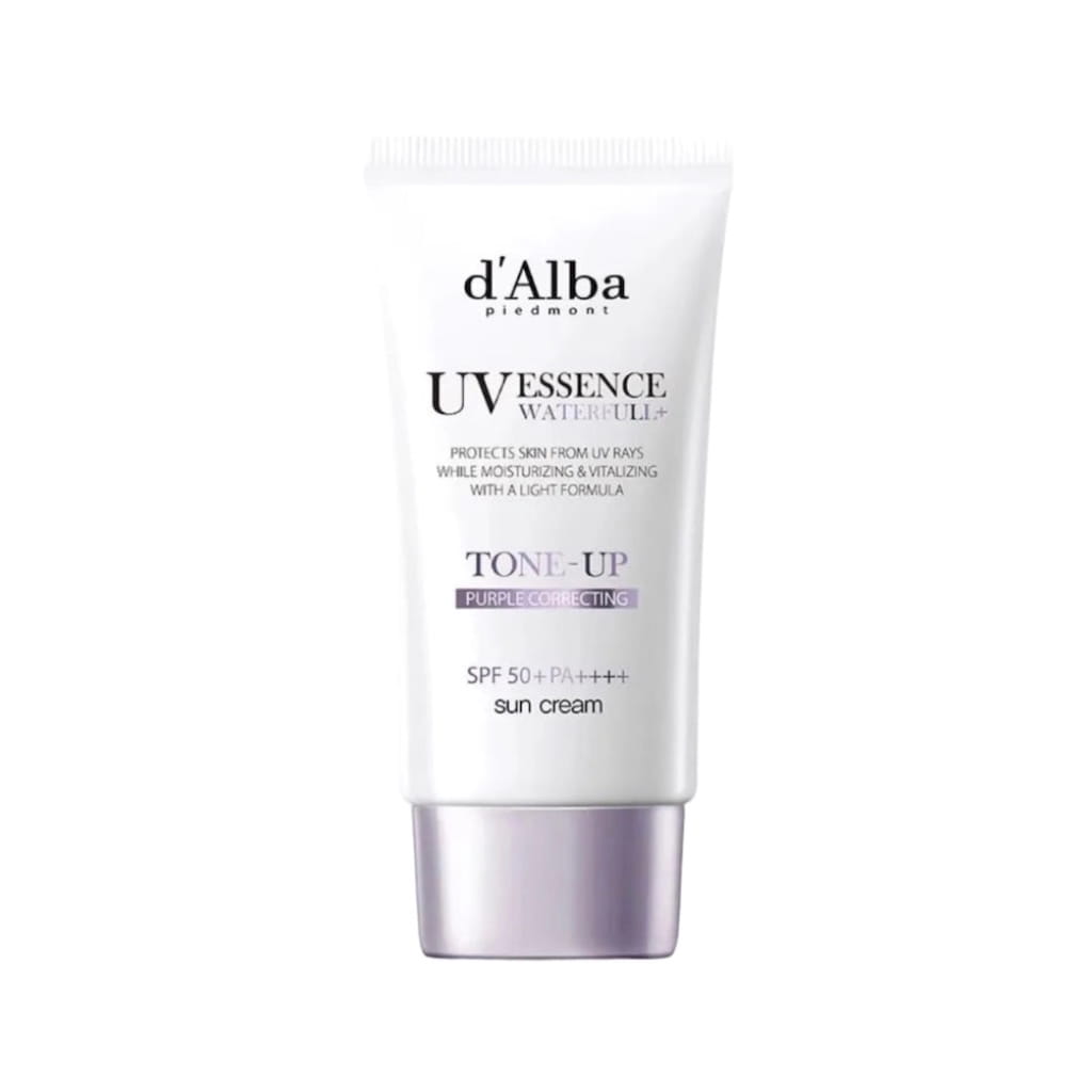 Tube de crème solaire correctrice violette d'Alba Waterfull Tone-Up Sun Cream Purple 50ml.
