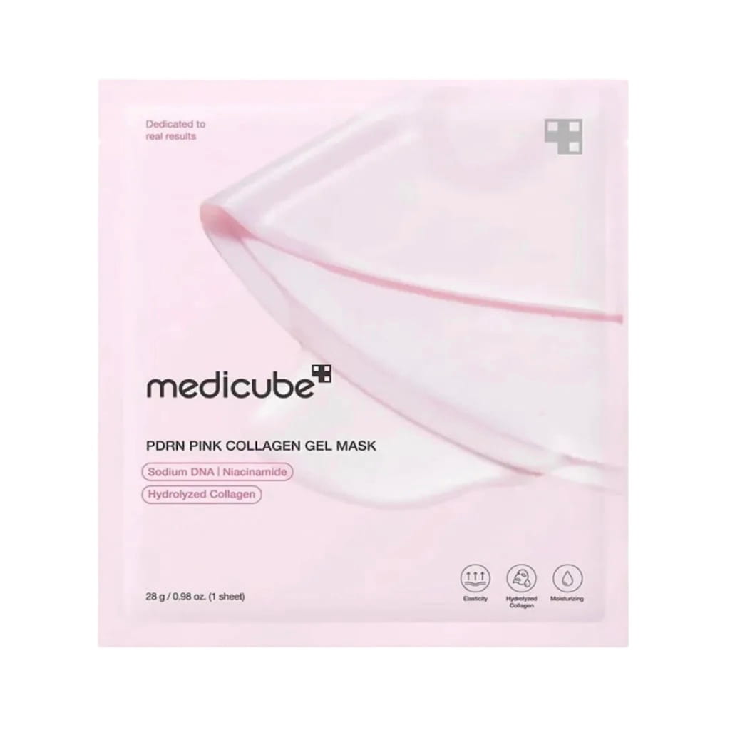 Boîte de 4 masques hydrogel Medicube PDRN Pink Collagen Gel Mask.