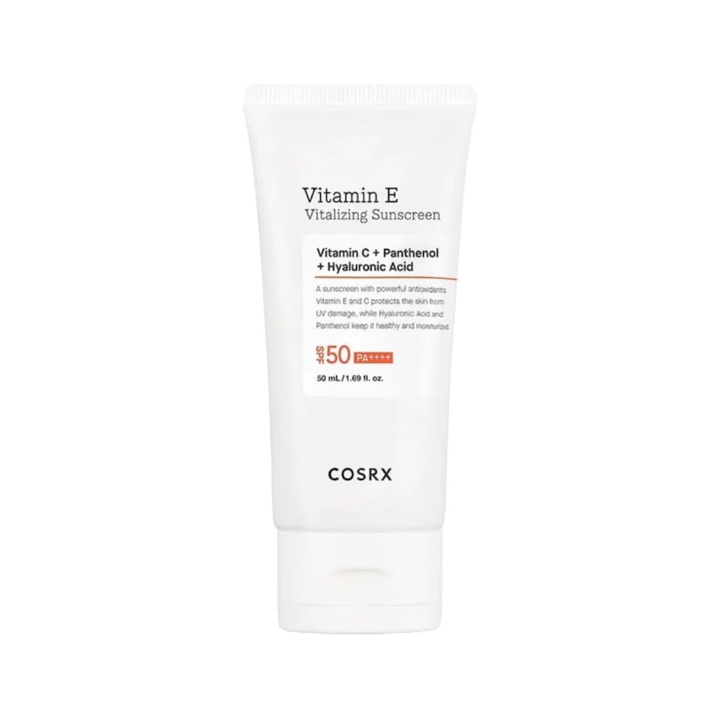 Tube de la crème solaire antioxydante COSRX Vitamin E Vitalizing Sunscreen SPF50+ 50ml.