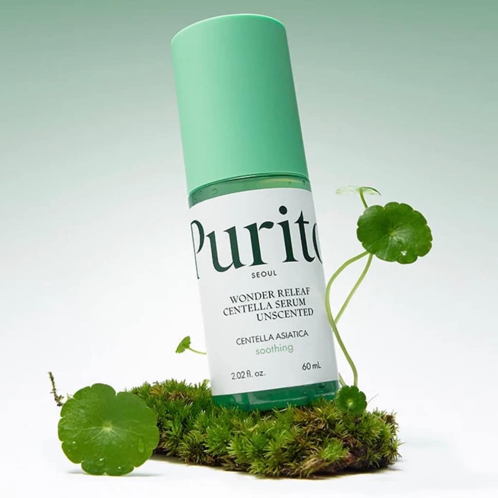 Flacon du sérum apaisant à la centella asiatica sans parfum PURITO SEOUL Wonder Releaf Centella Serum Unscented 60ml.