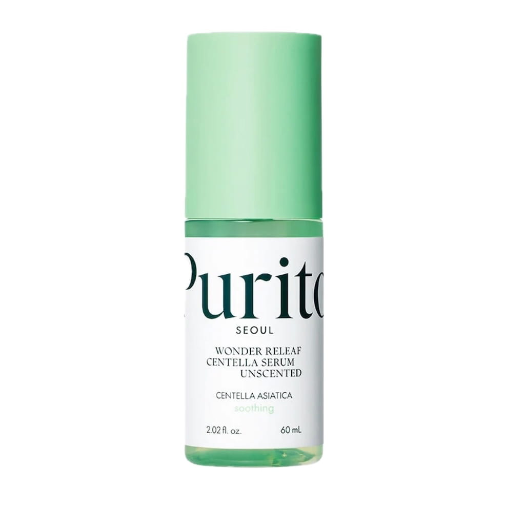 Flacon du sérum apaisant à la centella asiatica sans parfum PURITO SEOUL Wonder Releaf Centella Serum Unscented 60ml.