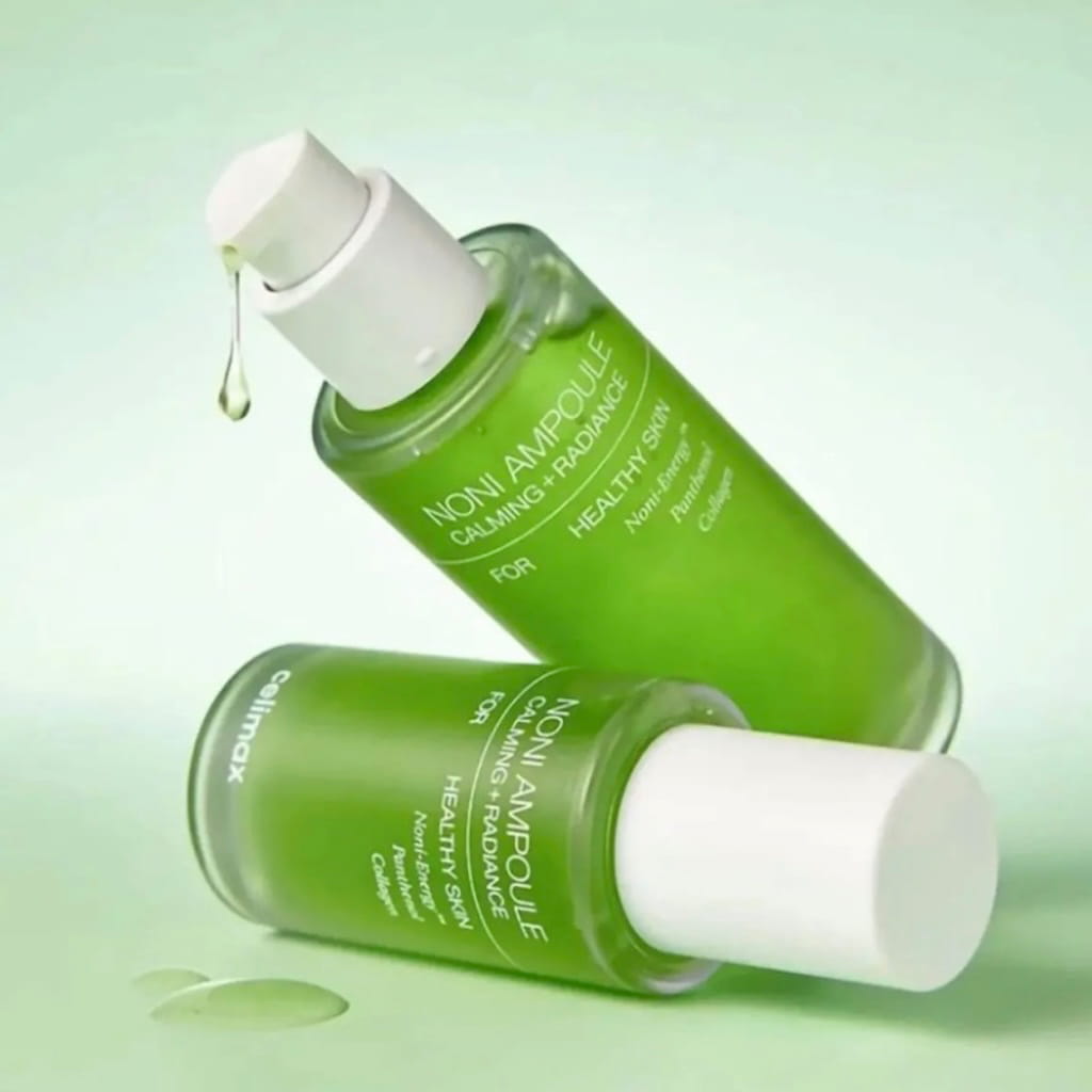 Texture gelifiée verte naturelle prélevée à la pipette du sérum au noni Celimax.