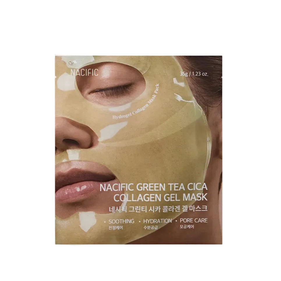Sachet du masque hydrogel visage Green Tea Cica Collagen Gel Mask de NACIFIC au thé vert et centella asiatica.