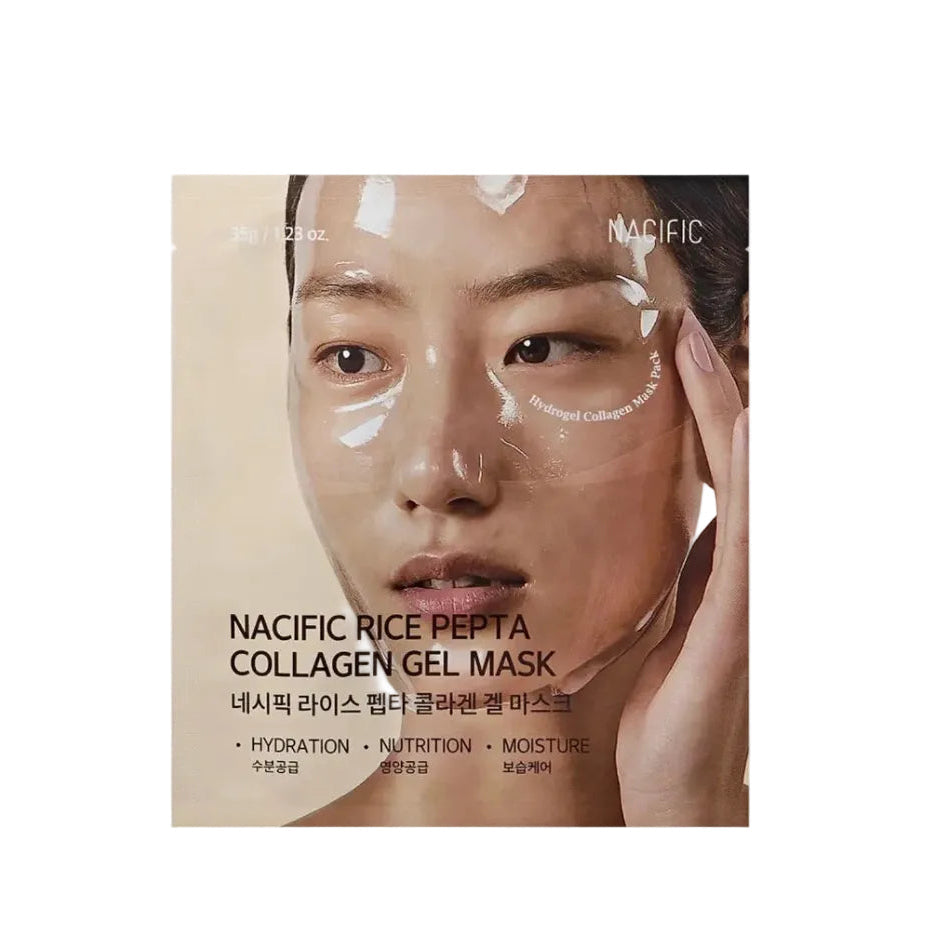 Sachet du masque hydrogel Rice Pepta Collagen Gel Mask de NACIFIC pour l'éclat de la peau.
