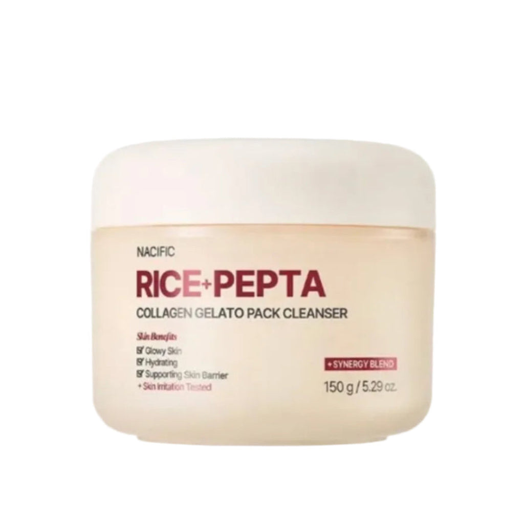 Pot de 150g du Rice Pepta Collagen Gelato Pack Cleanser de NACIFIC, un nettoyant masque visage 2-en-1 coréen au riz et aux peptides.