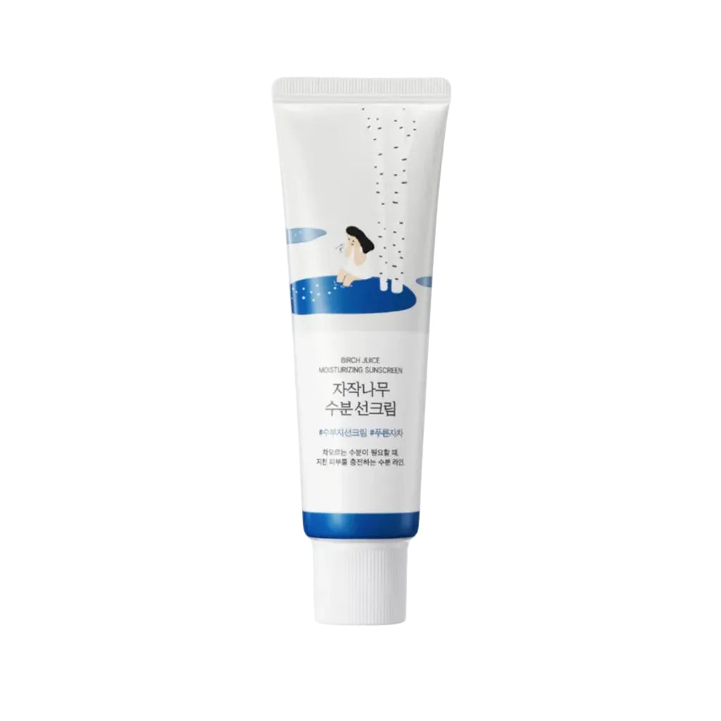 Tube de 50ml de la crème solaire hydratante et invisible Birch Juice Sun Cream SPF 50+ PA++++ de ROUND LAB.
