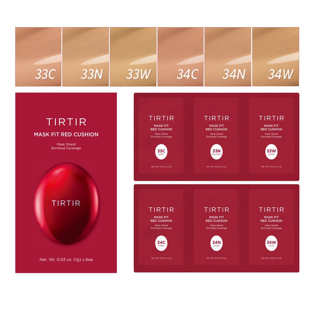 TIRTIR Mask Fit Red Cushion 6 Shade Trial Kit; Echantillons fond de teint TirTir 33C à 34W