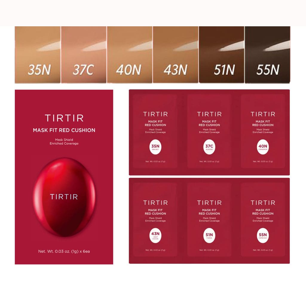 TIRTIR Mask Fit Red Cushion 6 Shade Trial Kit; Echantillons fond de teint TirTir 35N à 55N