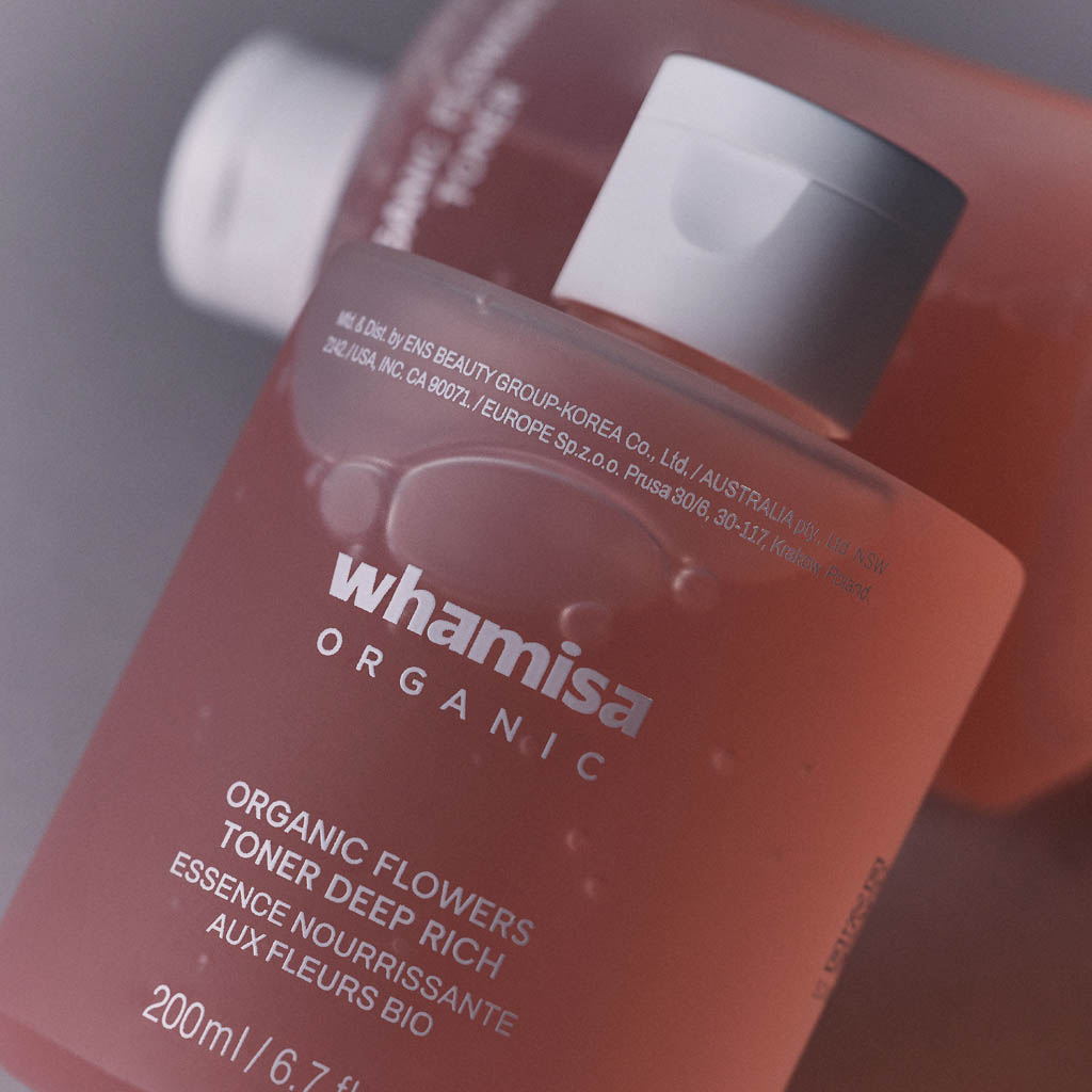 WHAMISA Organic Flowers Toner Deep Rich, lotion tonique visage apaisante, hydratante, et nourrissante certifiée BIO (label BDIH), Vegan, EWG. Cosmétique K-beauty pour votre routine visage ou rituel layering coréen