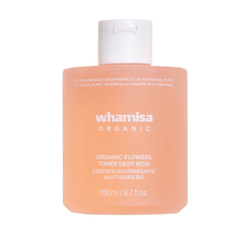 WHAMISA Organic Flowers Toner Deep Rich, lotion tonique visage apaisante, hydratante, et nourrissante certifiée BIO (label BDIH), Vegan, EWG. Cosmétique K-beauty pour votre routine visage ou rituel layering coréen