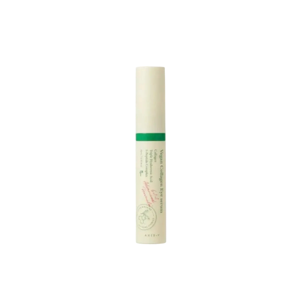 Tube de 10ml du Vegan Collagen Eye Serum d'AXIS-Y avec son embout applicateur spécial pour un massage contour des yeux précis.