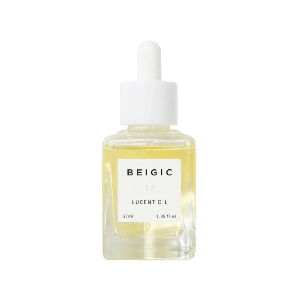 Mini flacon compte-gouttes en verre de 10ml de la Lucent Oil de BEIGIC, huile-sérum visage éclat vegan format voyage.