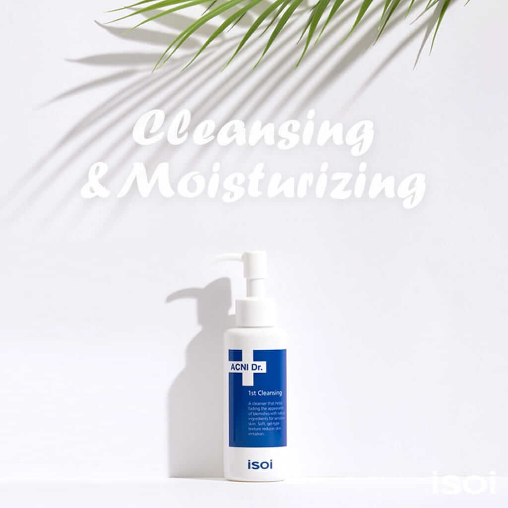 Flacon pompe de 130ml du nettoyant ACNI Dr. 1st Cleansing de la marque ISOI, un soin lavant doux et purifiant conçu spécifiquement pour les peaux sensibles à tendance acnéique.