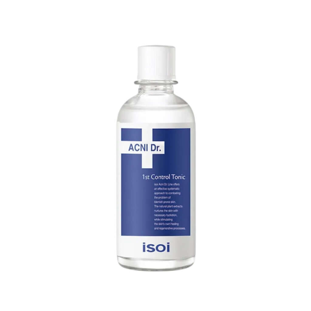 Bottle of the ISOI ACNI Dr. 1st Control Tonic, a best-seller Korean balancing treatment for acne-prone and oily skin.