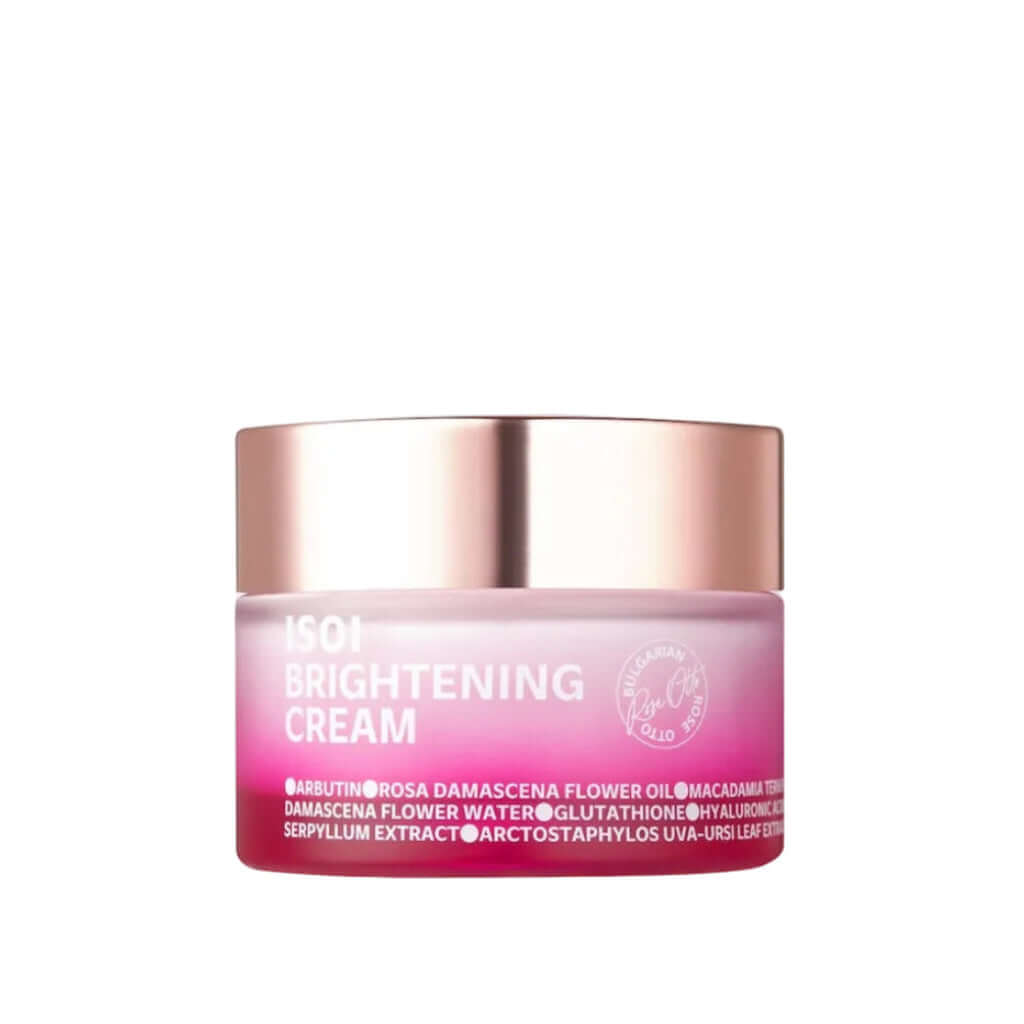 Pot de 55ml de la Brightening Cream d'ISOI, une crème de jour et de nuit hydratante enrichie en Rose de Bulgarie pour unifier et illuminer le teint.