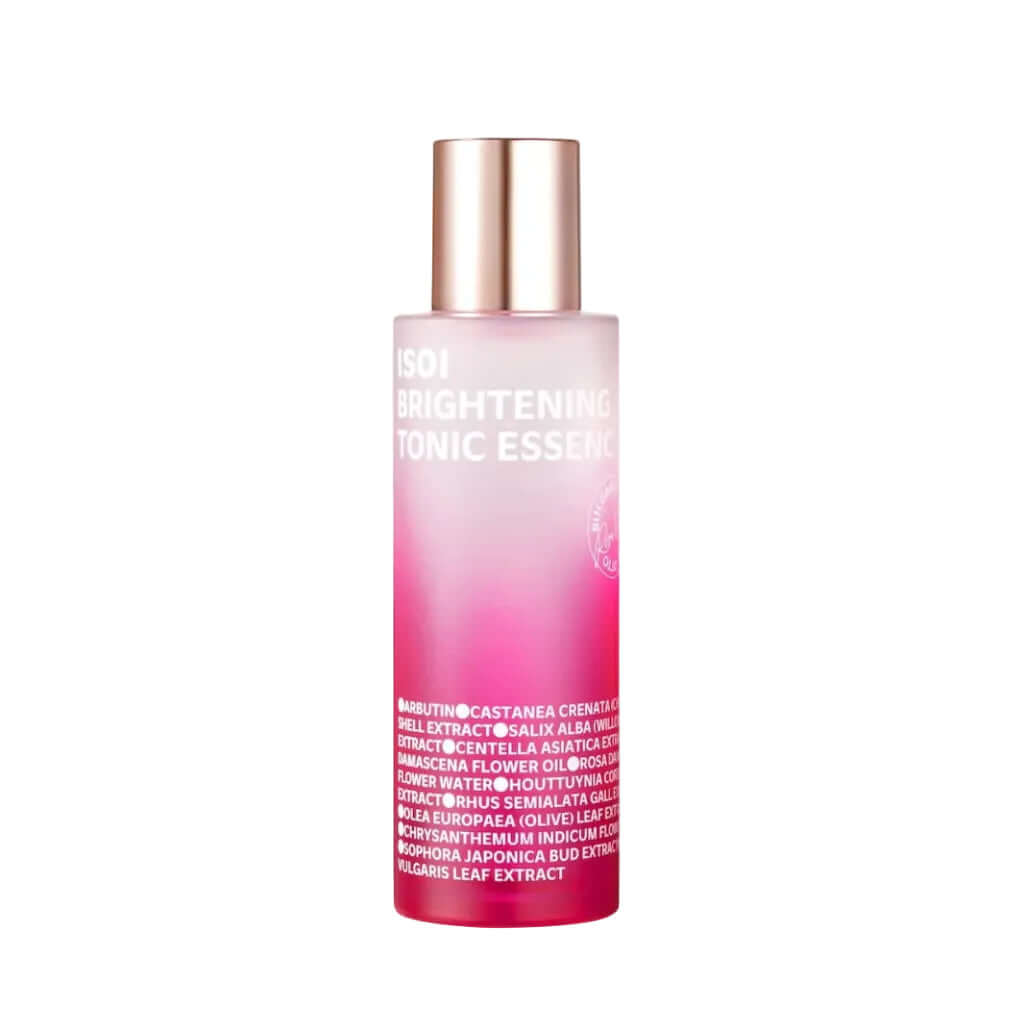 Flacon de 130ml de la Brightening Tonic Essence d'ISOI, une lotion tonique clarifiante et hydratante enrichie en huile de Rose de Bulgarie précieuse.