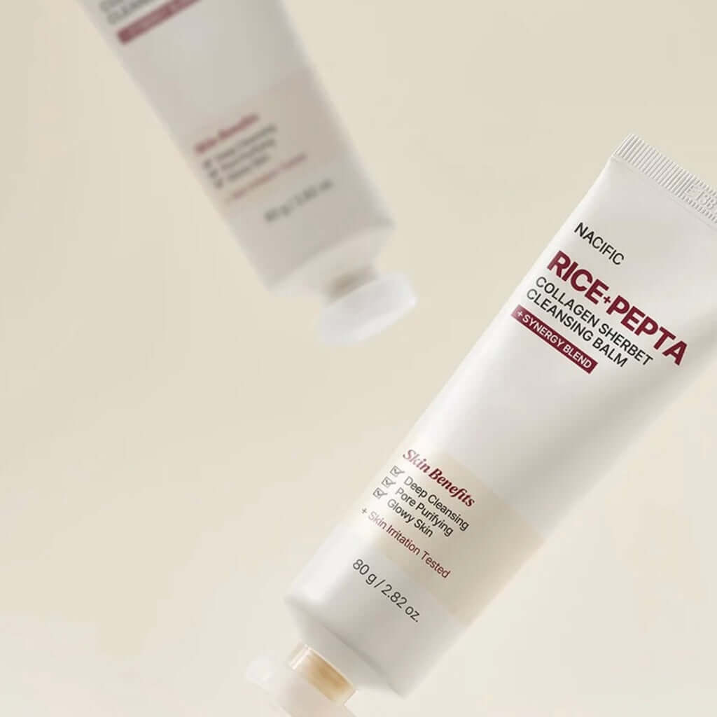 Tubo de 80g do Rice Pepta Collagen Sherbet Cleansing Balm da NACIFIC, um bálsamo desmaquilhante coreano vegan de arroz.