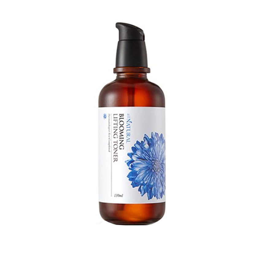 Blooming Lifting Toner de la marque cosmétique coréenne ALL NATURAL, lotion tonique boostant anti-âge pour votre peau, la renforçant contre le stress oxydatif, stimulant son renouvellement cellulaire, l'hydratant en profondeur, et illuminant son teint.