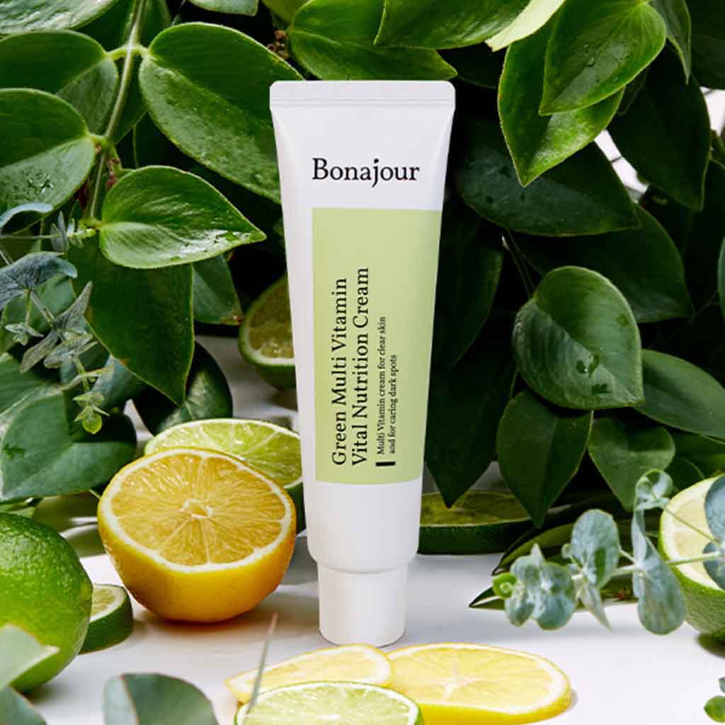Bonajour Green Multi-Vitamin Vital Nutrition Cream, crème hydratante multi-vitamine aux extraits de baie d'argousier enrichie en vitamine C, pour un teint de peau éclatant luttant contre les tâches pigmentées brunes 