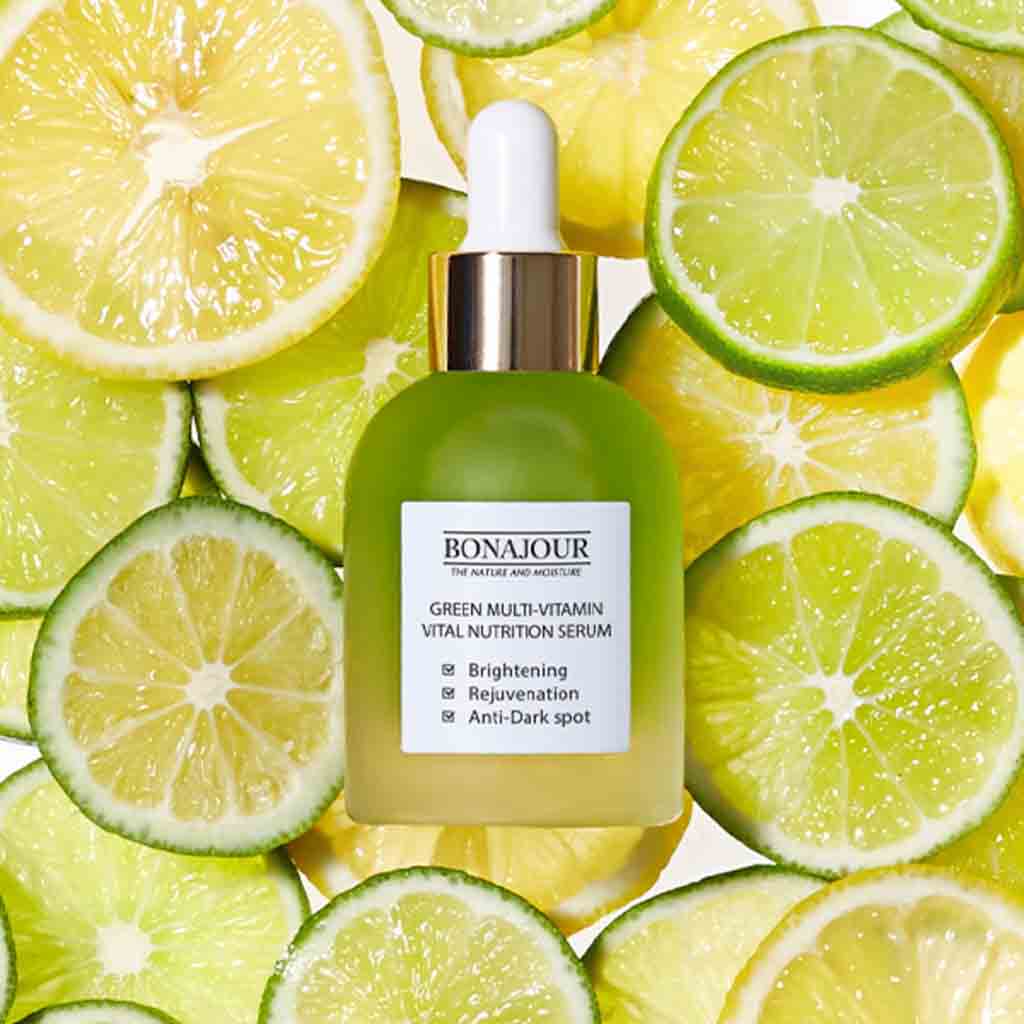 BONAJOUR - Green Multi-Vitamin Vital Nutrition serum, aux extraits naturels de baie d’argousier et enrichi en vitamine C, niacinamide, pour un coup d'éclat au teint et des ridules et tâches brunes atténuées