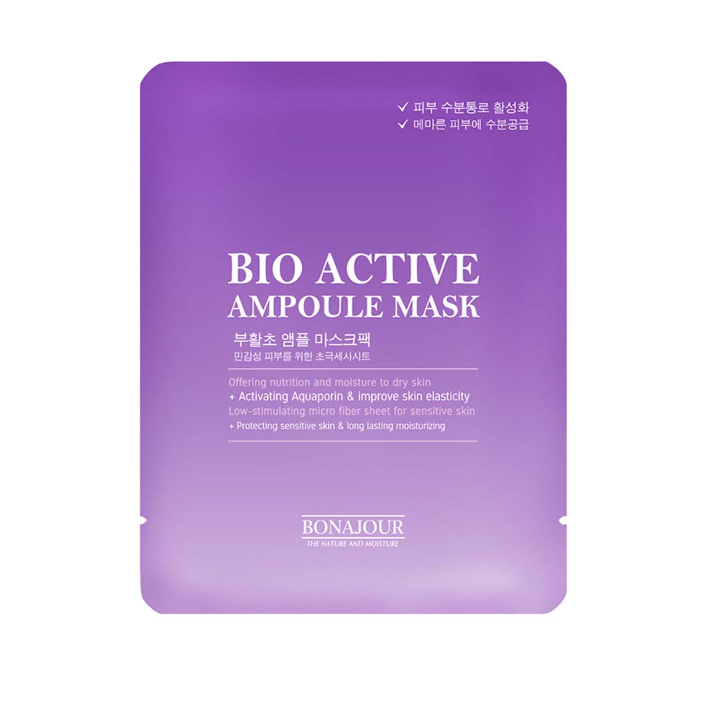 BONAJOUR Bio Active Ampoule Mask, masque visage coréen pour une hydratation profonde et longue durée à la plante de résurrection, acide hyaluronique pour une peau à la fermeté et à l'elasticité retrouvées