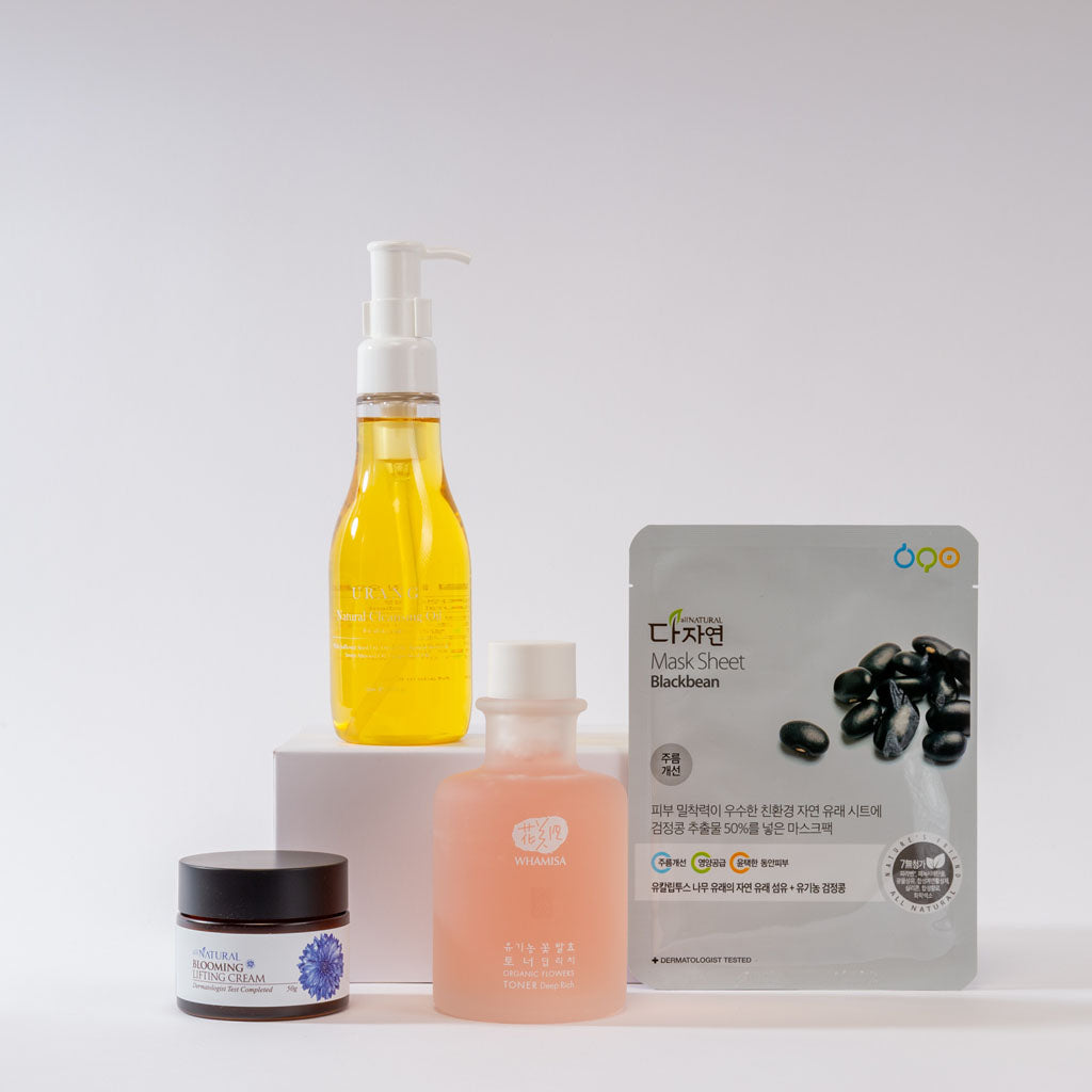 Le Coffret MY-KARE de 4 soins coréens pour Peau Sèche avec les plus belles marques cosmétiques naturelles, vegan et Bio de Corée du Sud: une belle idéee cadeau sans se tromper ou simplement pour se faire plaisir.