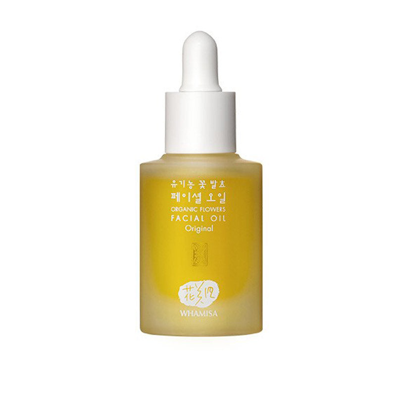 WHAMISA Organic Flowers Facial Oil Original, Huile de soin certifiée BIO (label BDIH), Vegan, EWG; protecteur et anti-âge. Cosmétique K-beauty pour votre routine visage ou rituel layering coréen