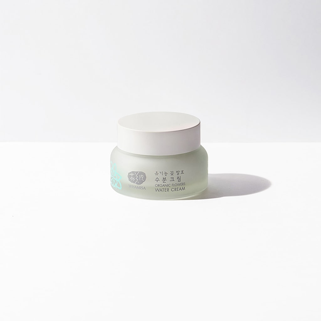 WHAMISA Organic Flowers Water Cream, crème visage de jour apaisante et intensément hydratante certifiée BIO (label BDIH), Vegan, EWG. Cosmétique K-beauty pour votre routine visage ou rituel layering coréen