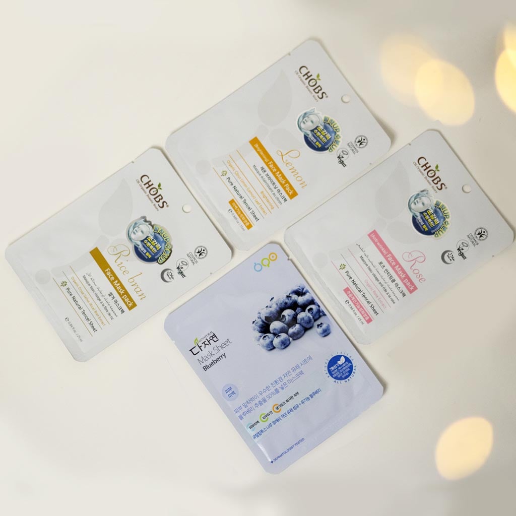 Set cadeau de 4 masques hydratant visage, les meilleurs masques visage coréens pour l'éclat du teint, dans une atmosphere de fête ou Noel